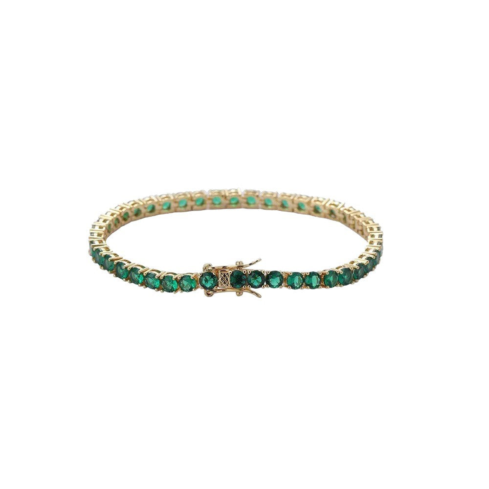 4mm Green Zircon Copper Plated Tennis Bracelet Necklace Set