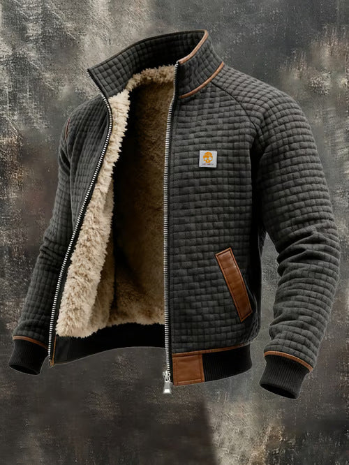 Men's Fleece-Lined Hooded Jacket Winter Thickened Warm Digital Print Zipper Coat