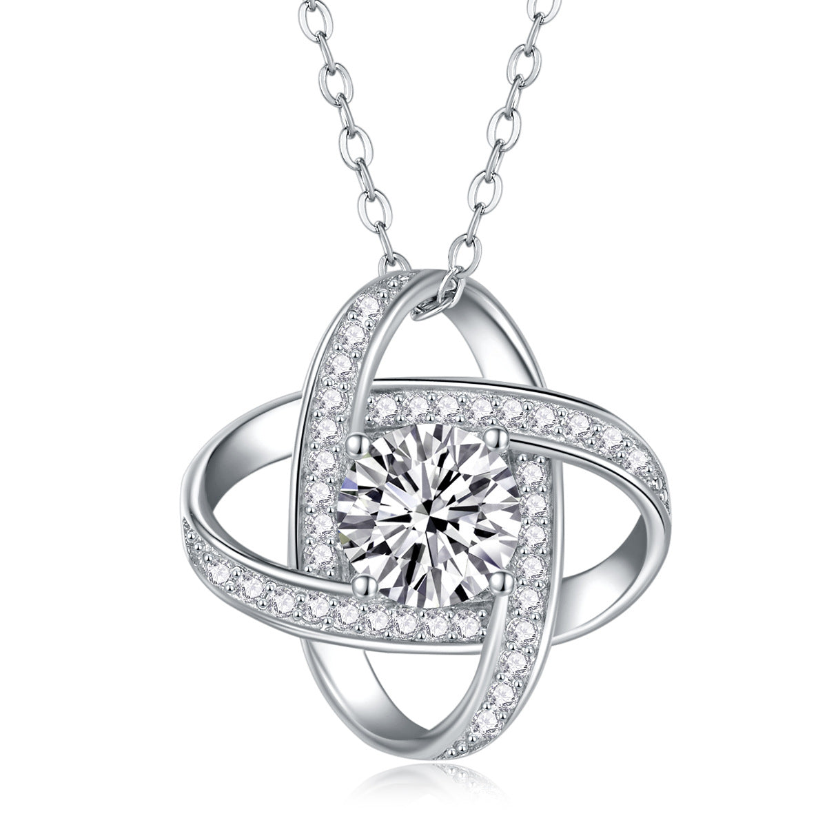 Sterling Silver Moissanite Geometric Pendant Necklace