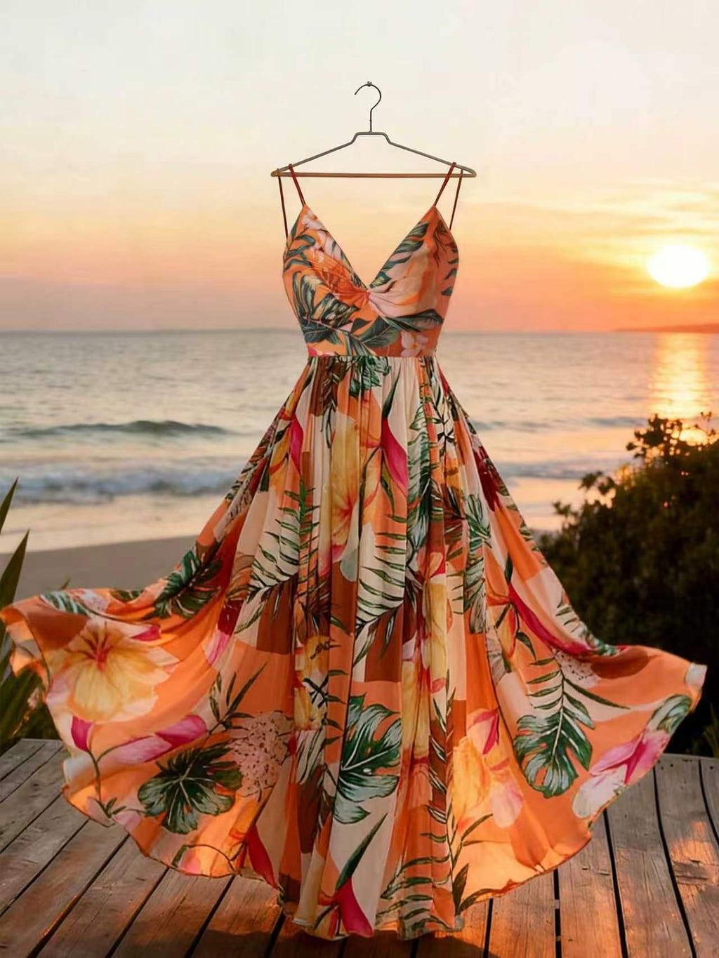French Print Suspender Dress