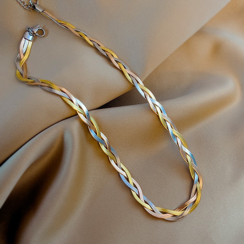 Titanium Steel Women's Three-Color Hand-Woven Clavicle Chain Necklace