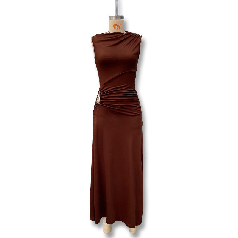 Women's Solid Color Metal Decor Slim Fit Dress