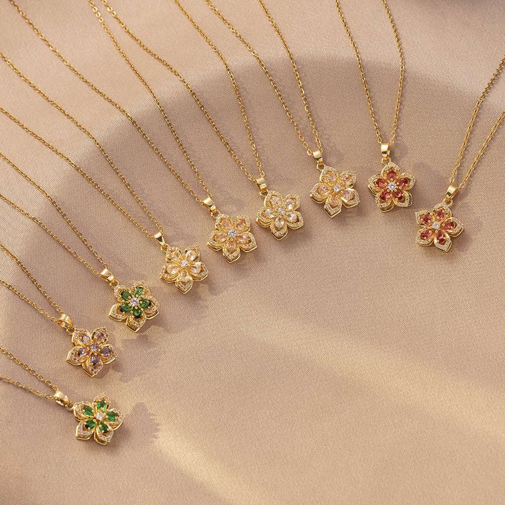 Rotating Bauhinia Flower Zircon Necklace