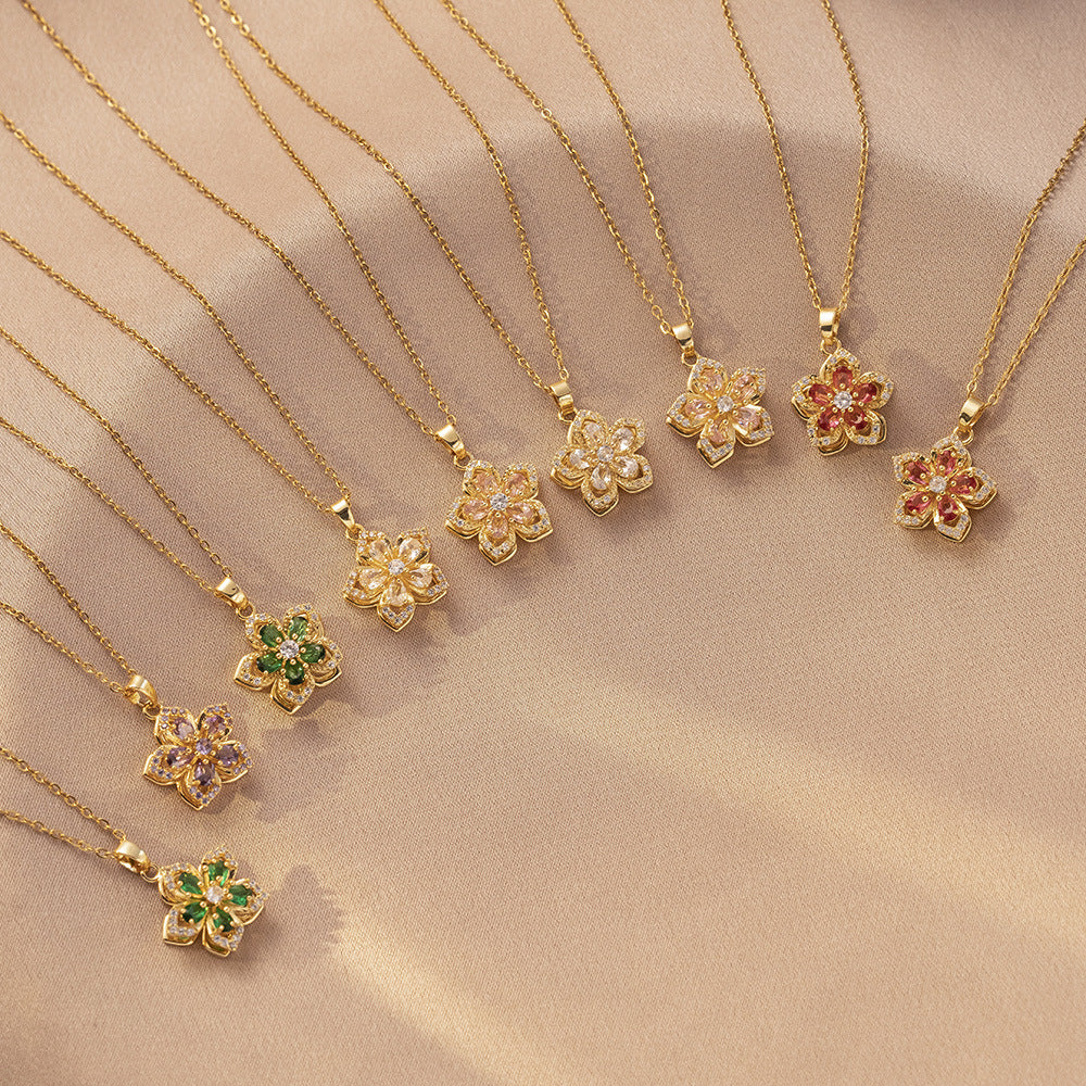 Rotating Bauhinia Flower Zircon Necklace
