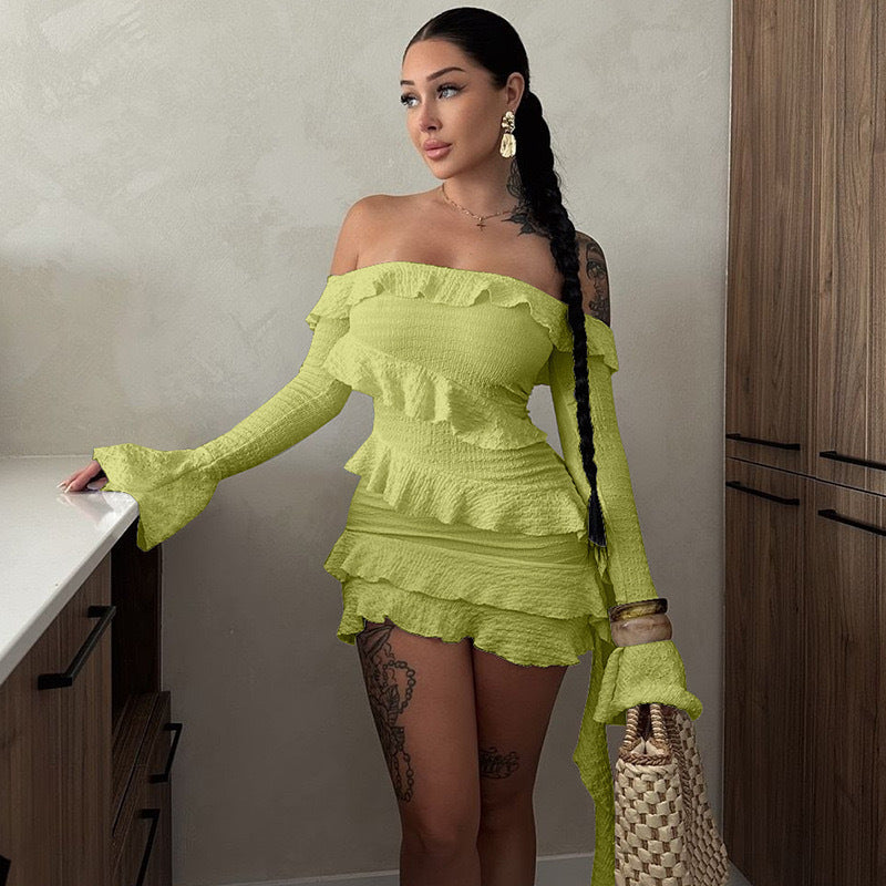 Ruffled Bell Sleeve Tube Top Dress