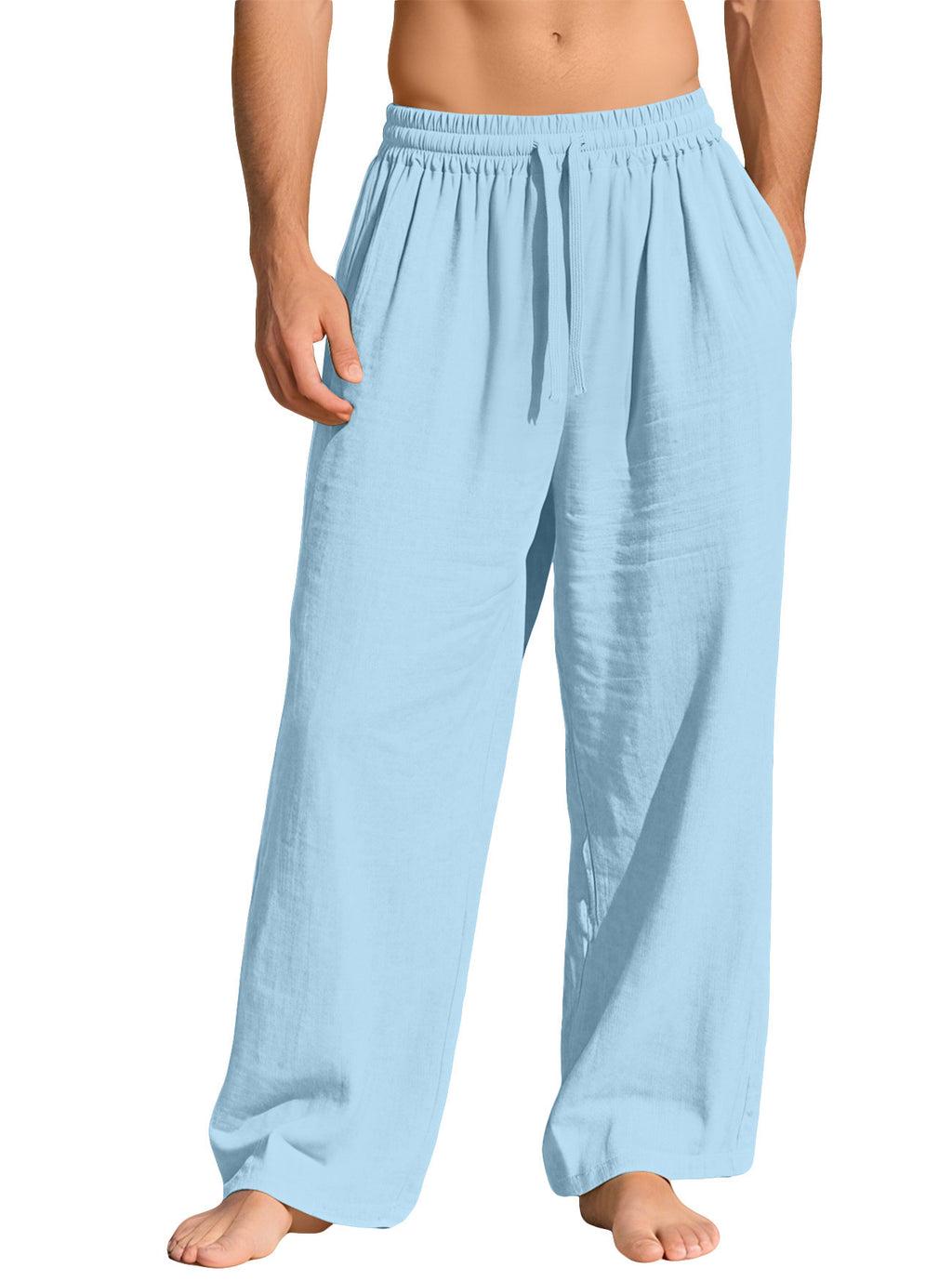 Mens Cotton Linen Loose Fit Drawstring Casual Pants