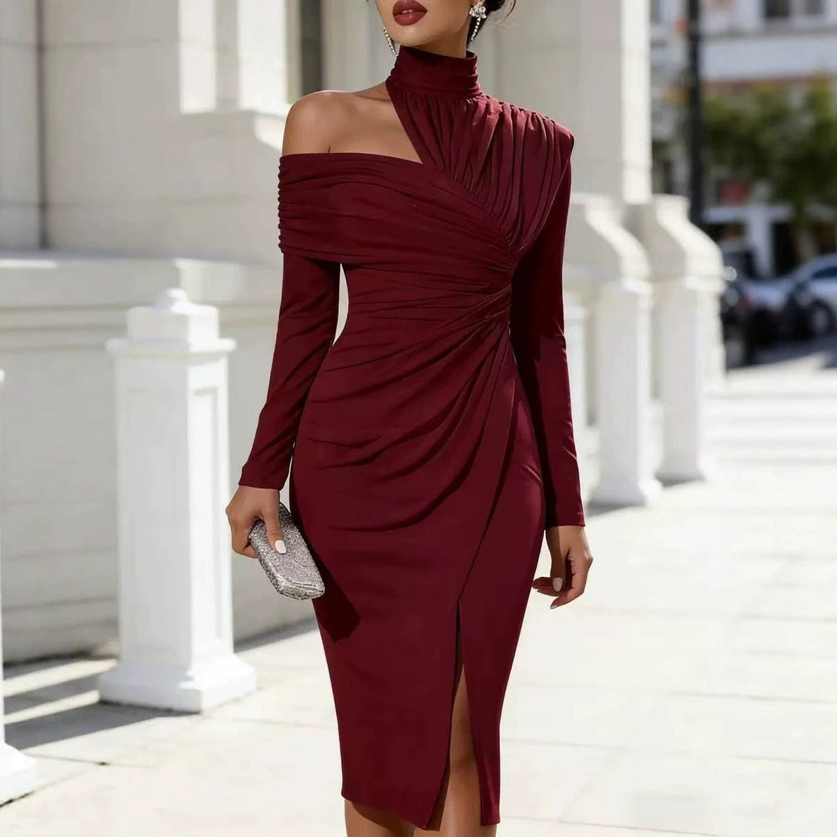 Casual Knitted Hollow-out Dress Slit Dress
