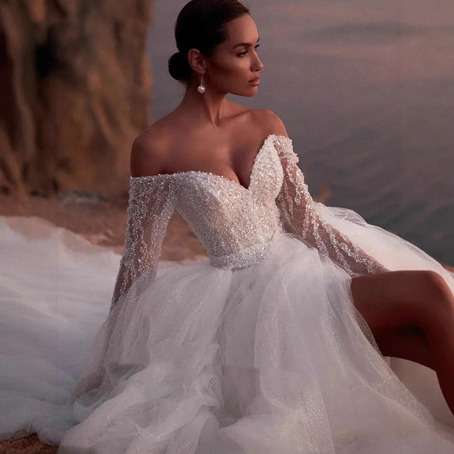 Long Sleeve Lace Wedding Dress with Sheer Mesh
