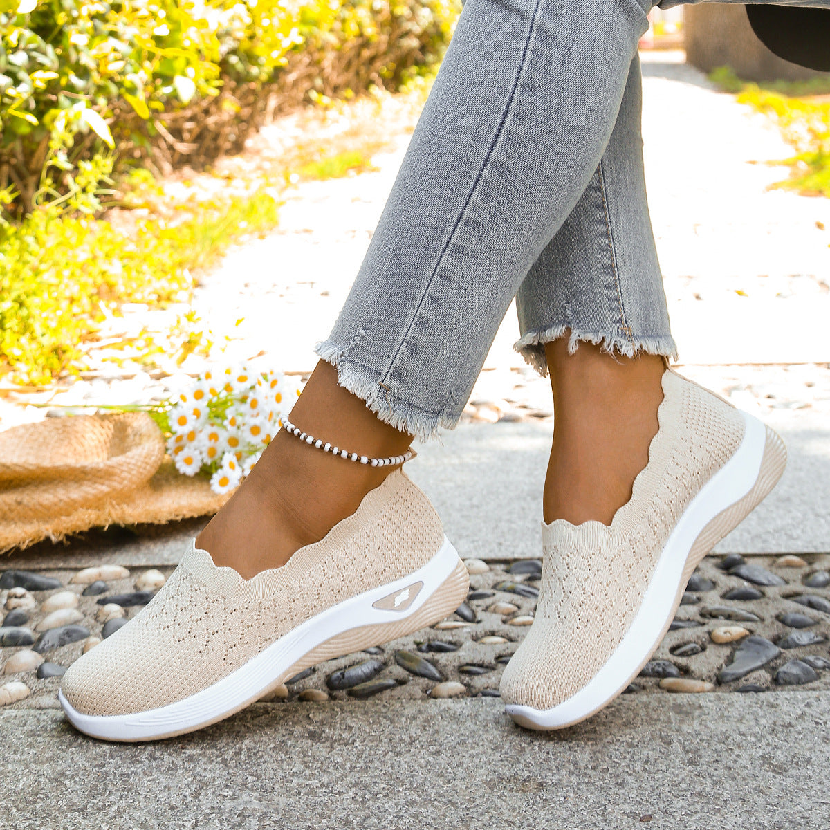 Middle-aged and elderly walking shoes, easy-to-wear casual shoes with one-step lacing