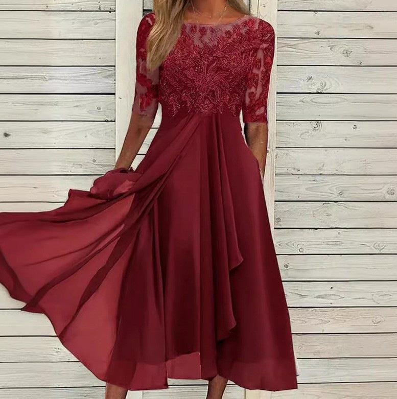 Elegant Chiffon Lace Spliced Dress