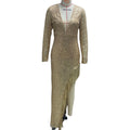 2025 Amazon Dress Tassel Sequin Waist Deep V Long Sleeve Side Slit Sexy Asymmetric Dress Women