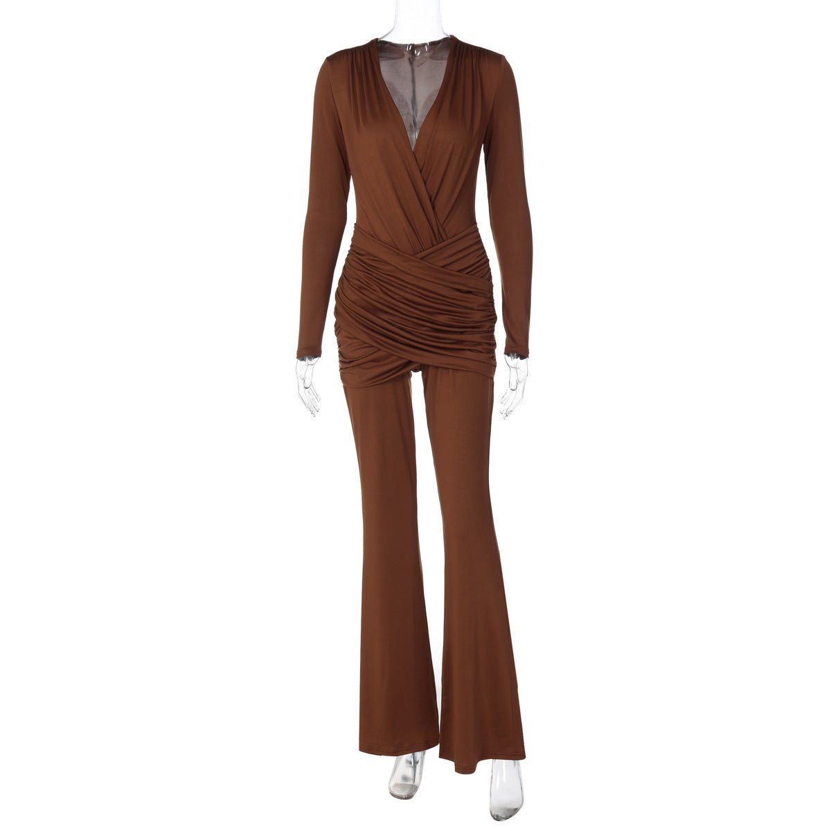 Womens Solid Color Long Sleeve Jumpsuit
