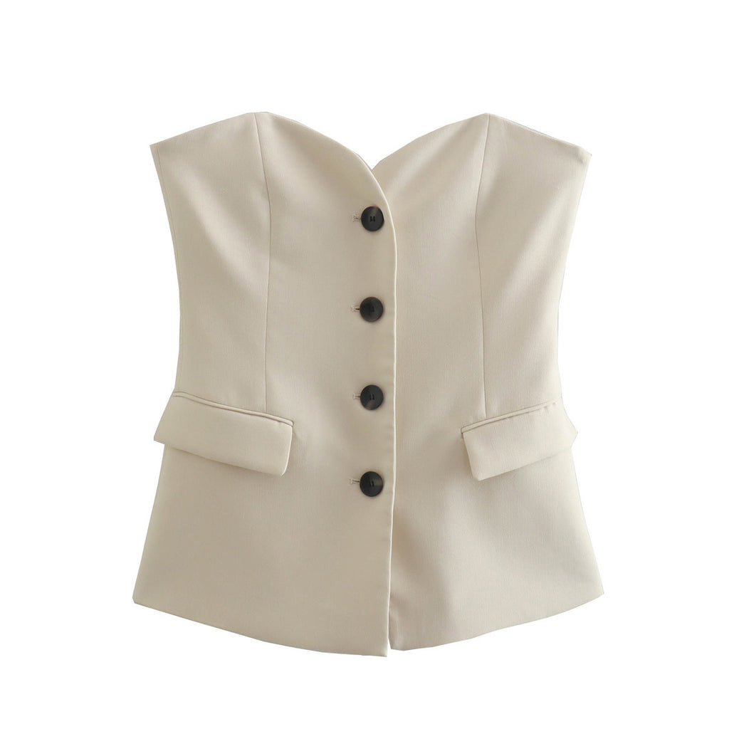 Flip-Trimmed Underwear Vest  Trouser Leg Straight Pants