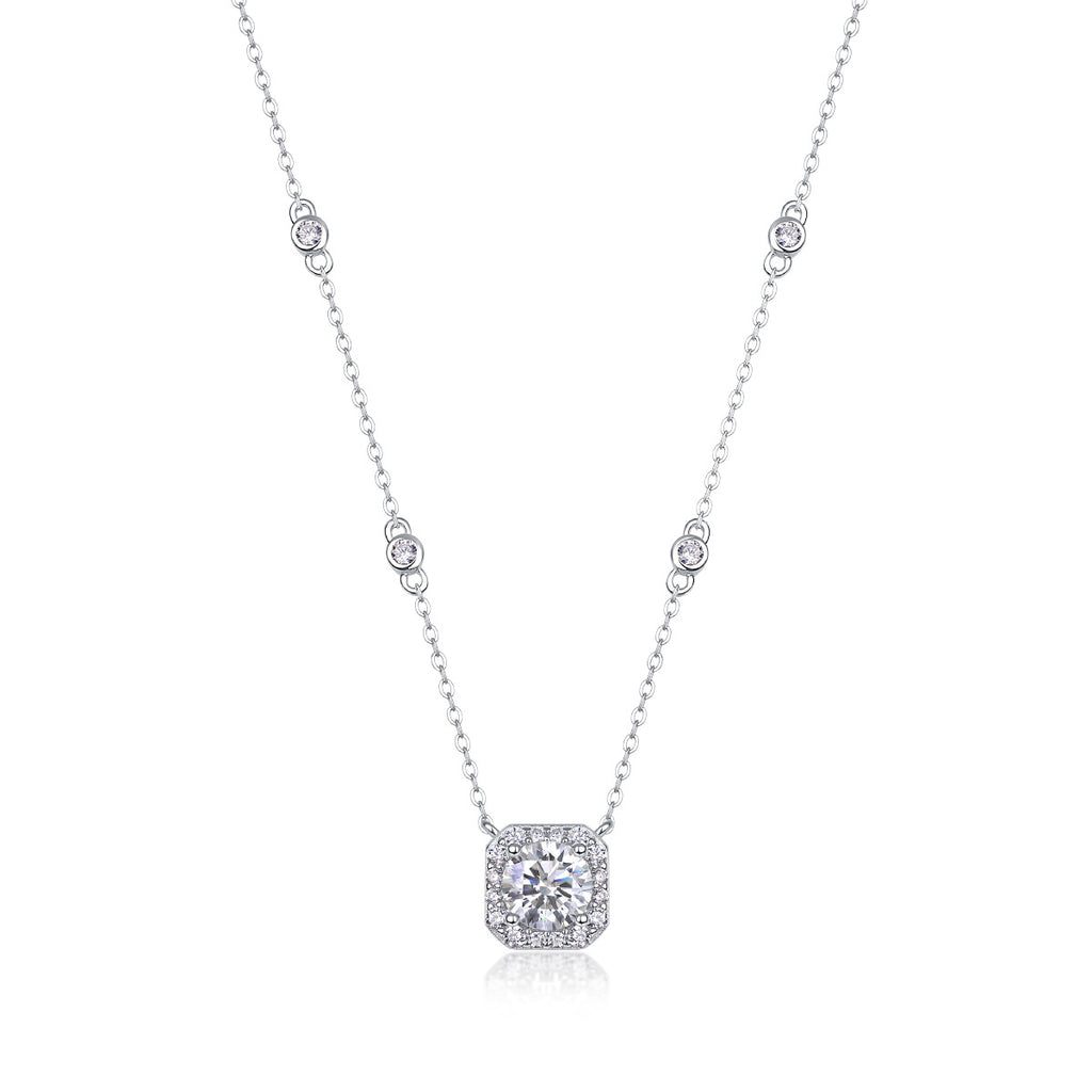 Sterling Silver Moissanite Geometric Pendant Necklace