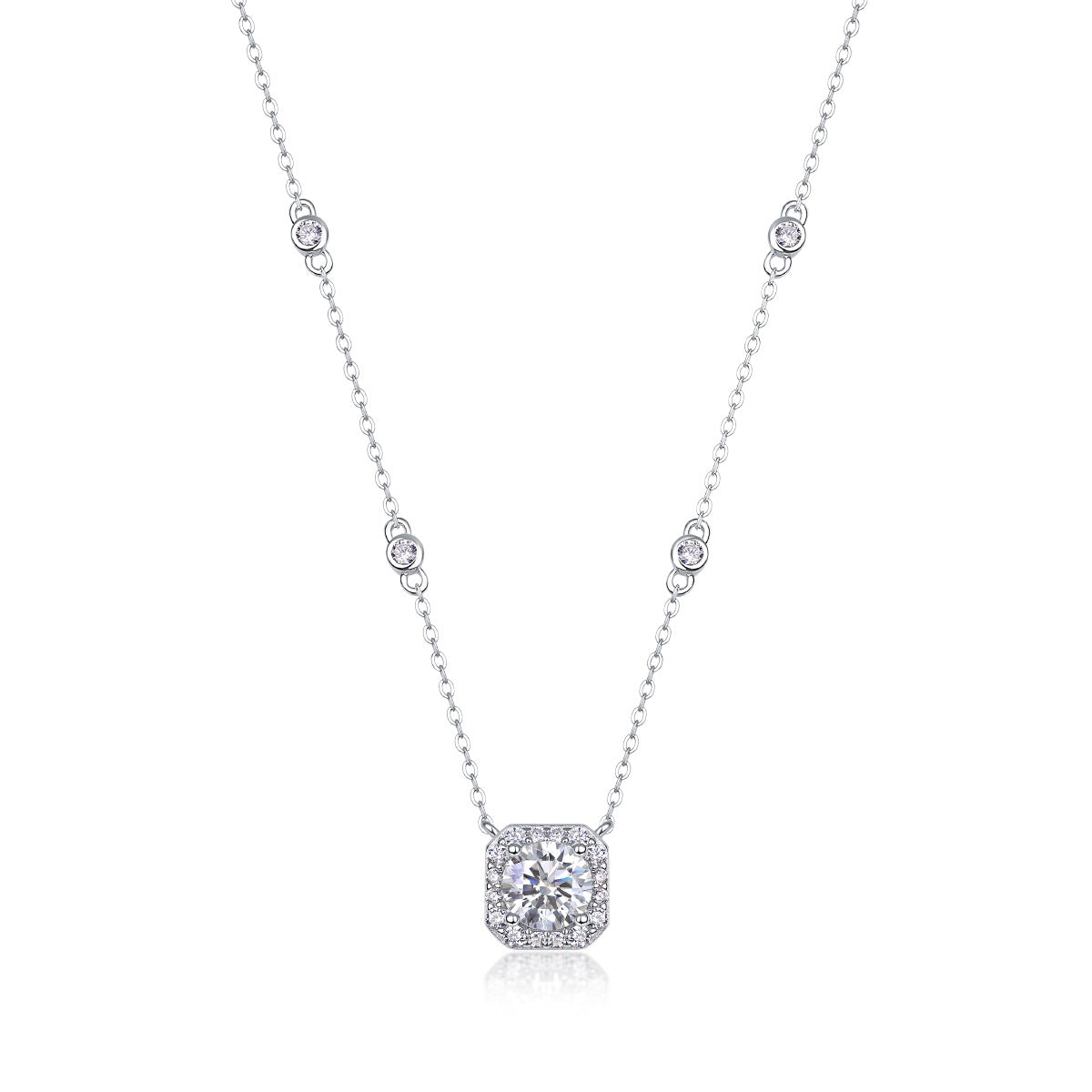 Sterling Silver Moissanite Geometric Pendant Necklace