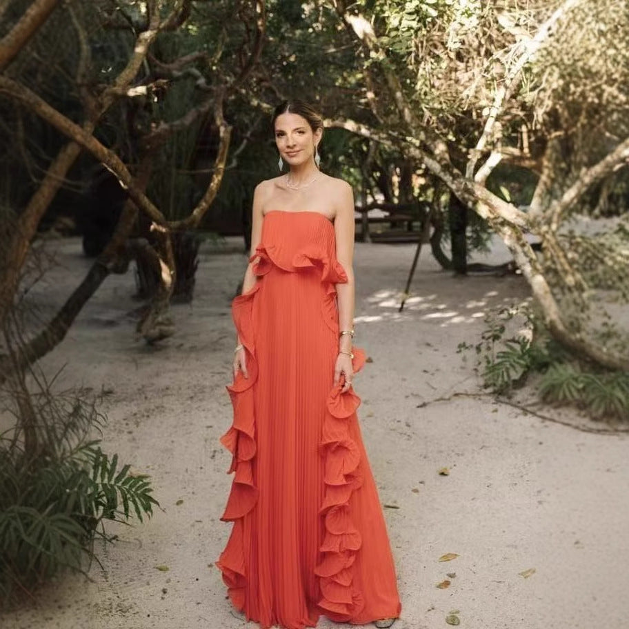 Pleated Wrap Flared Dress