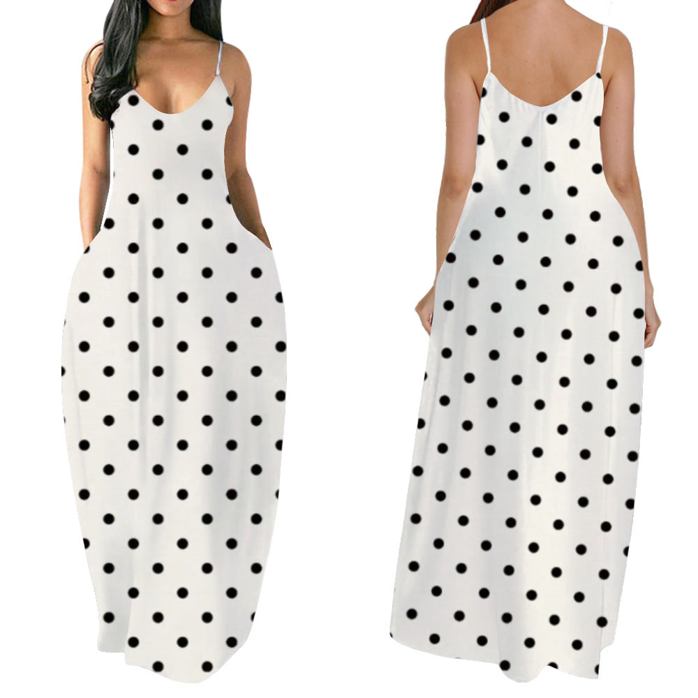 Polka Dot Spaghetti Strap Dress with Pockets