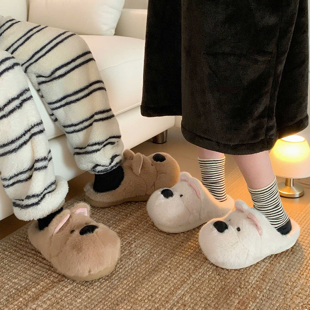 Women's winter warm and slip-resistant plush puppy cotton slippers