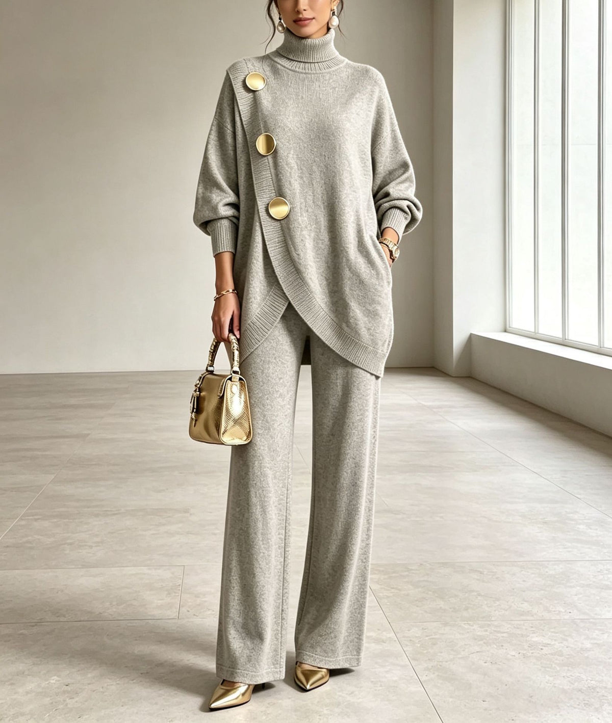 Womens High Neck Knit Two Piece Set
