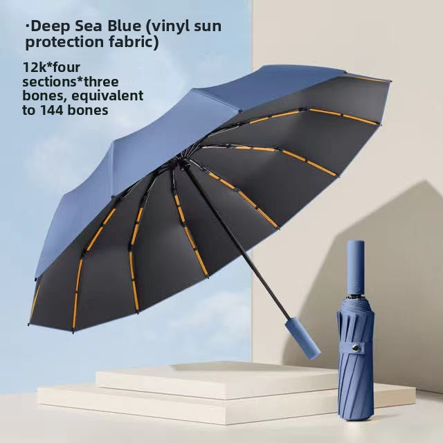 Fully Automatic Vinyl-Coated Tri-Fold Sun and Rain Umbrella