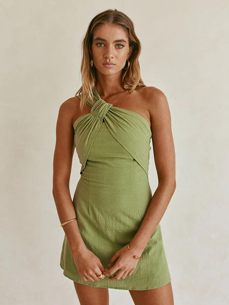 Women's Cotton Twist Knot Backless Dress
