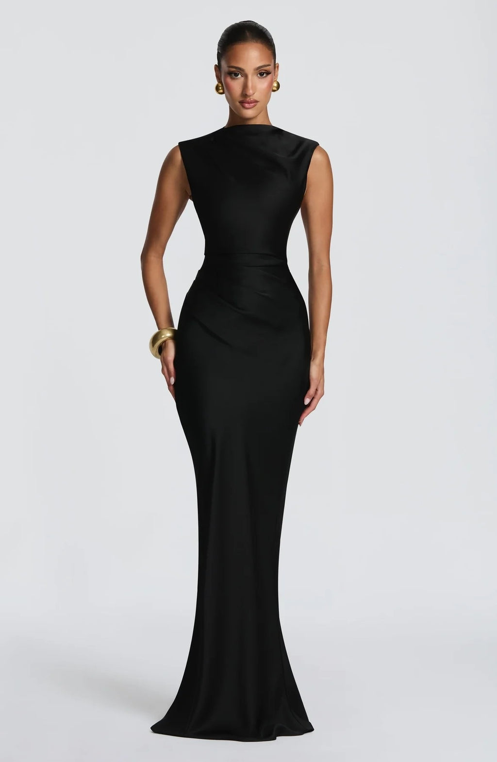 Women's Asymmetrical Fishtail Dress Half-High Collar Sleeveless Long Gown
