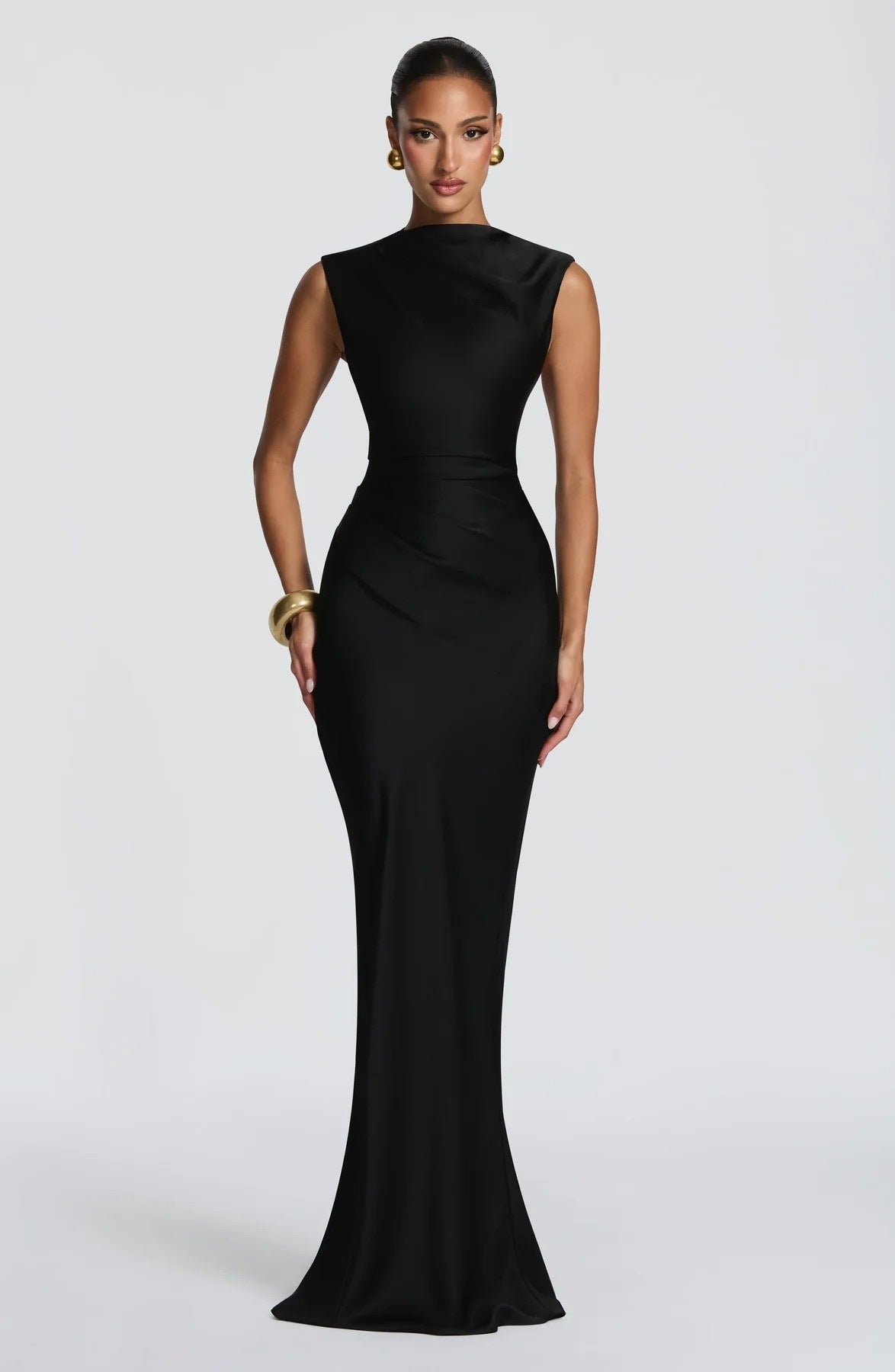 Women's Asymmetrical Fishtail Dress Half-High Collar Sleeveless Long Gown