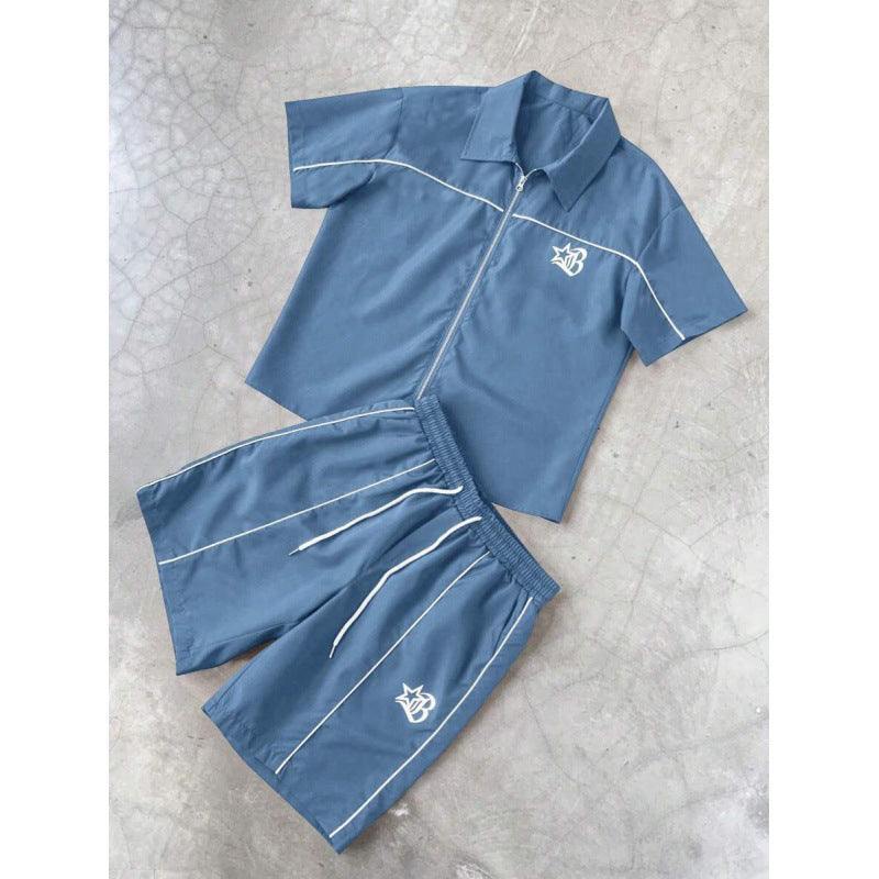 Striped Short Sleeve Shirt and Shorts Set