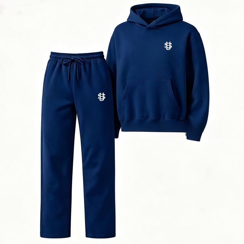 Embroidered Fleece-Lined Hoodie and Wide-Leg Pants Set