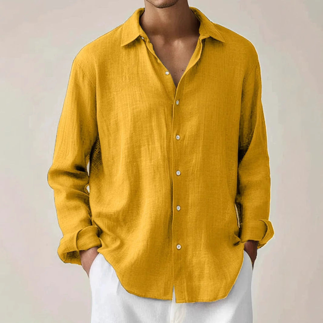 Men's Solid Color Long Sleeve Lapel Shirt Digital Print