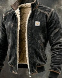 Men's Fleece-Lined Hooded Jacket Winter Thickened Warm Digital Print Zipper Coat