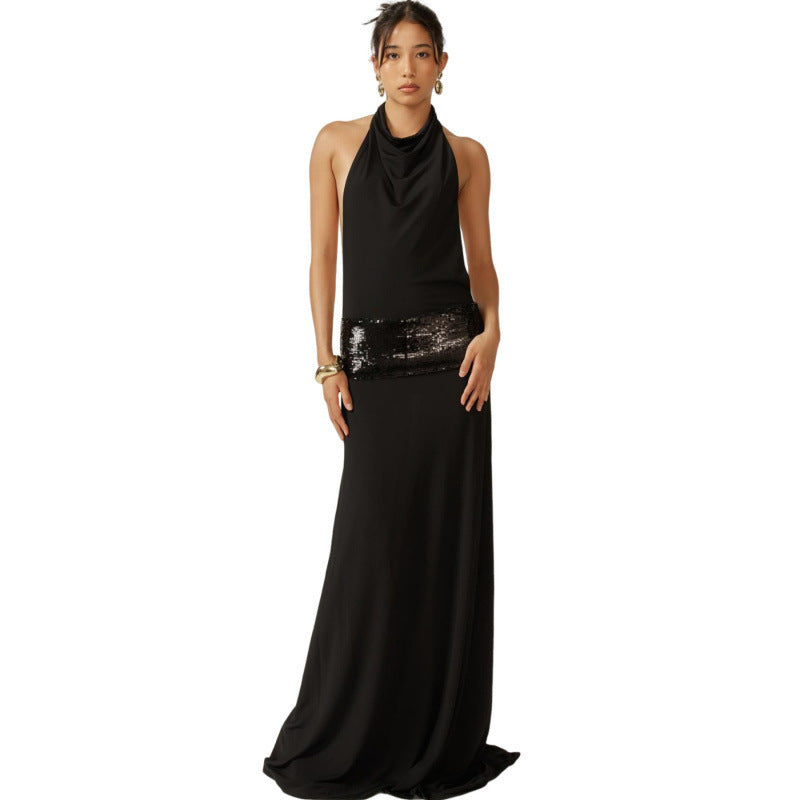 Elegant Halter Neck Backless High Waisted Dress