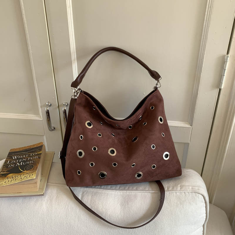Retro Rivet Deerskin Embossed Shoulder Tote Bag
