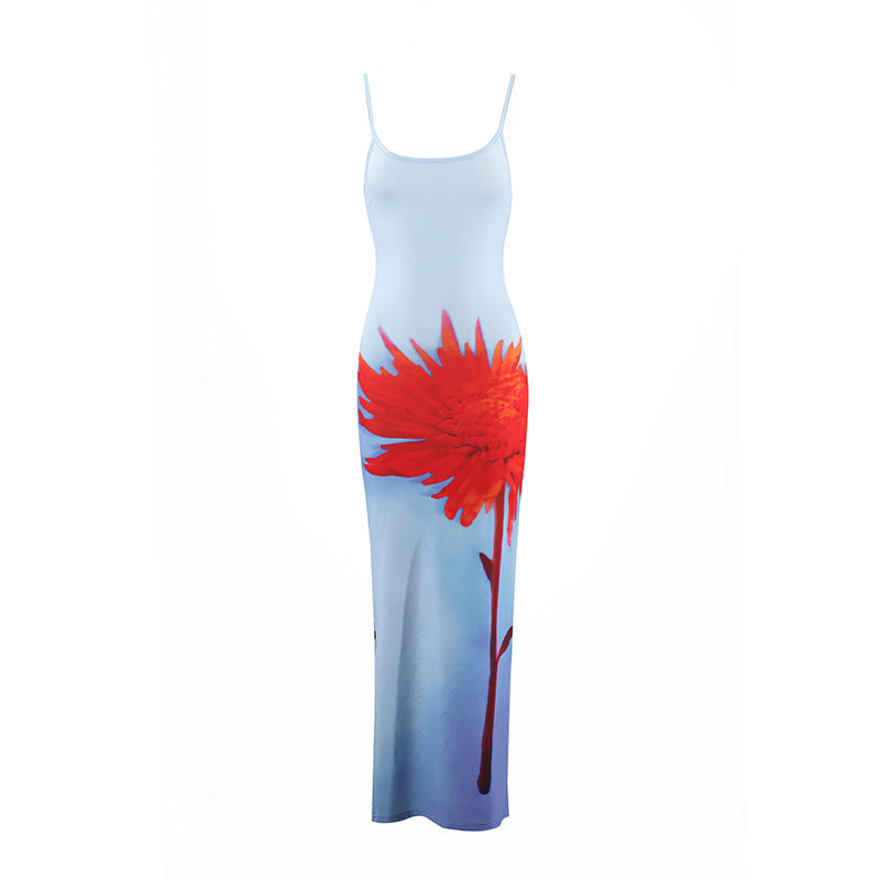 Floral Print Spaghetti Strap Long Dress