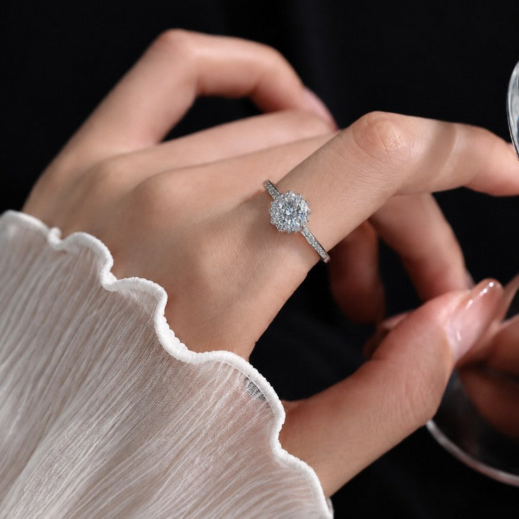 Floral Moissanite Silver Ring