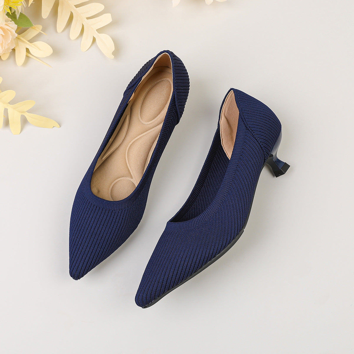 Womens Knitted Stiletto Pointed Toe Heels