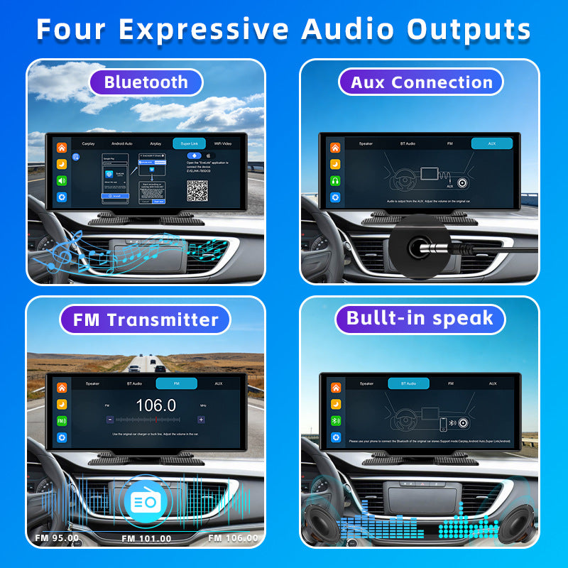10.26-inch 4K Smart Screen Car Player with Wireless CarPlay, Android Auto, Dual Dash Cam, and Reversing Camera