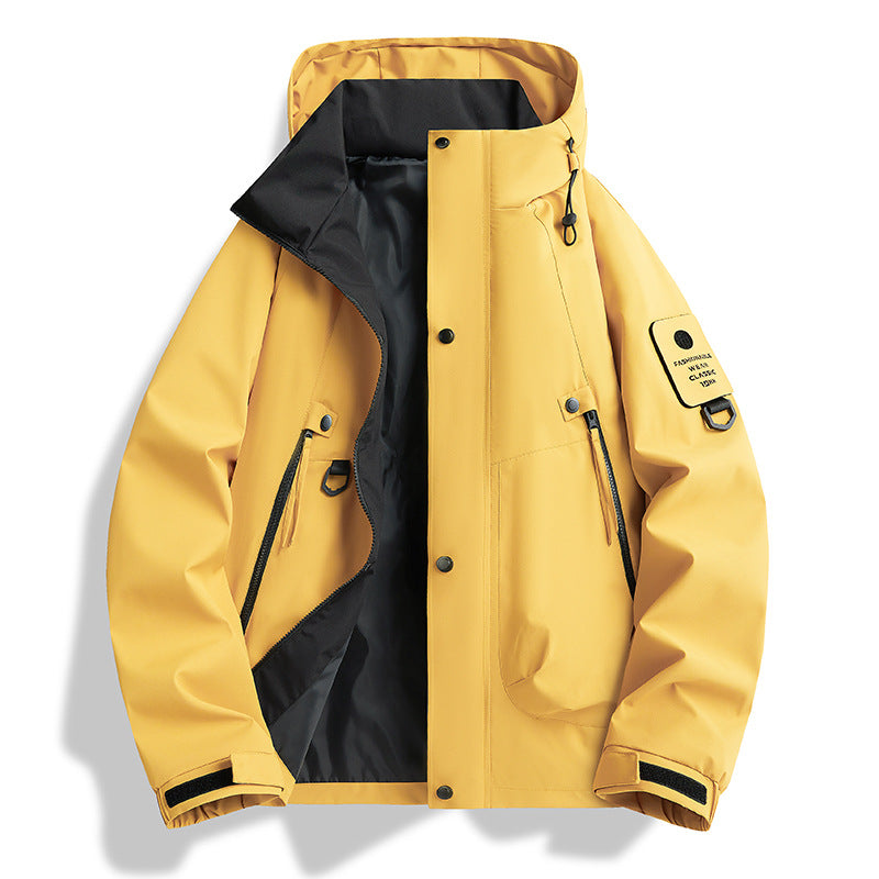 Unisex Loose Fit Windproof Hooded Jacket Polyester Outdoor Streetwear Coat