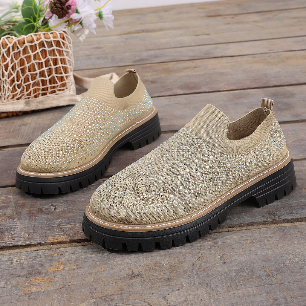 Rhinestone Platform Slip On Shoes