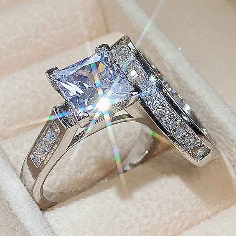 Ladies Square Diamond Zircon Ring Set