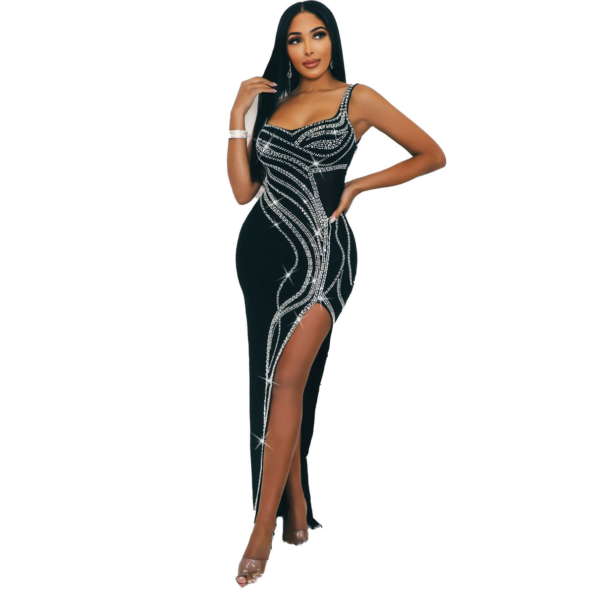 Sexy Diamond Slit Elastic Bodycon Dress