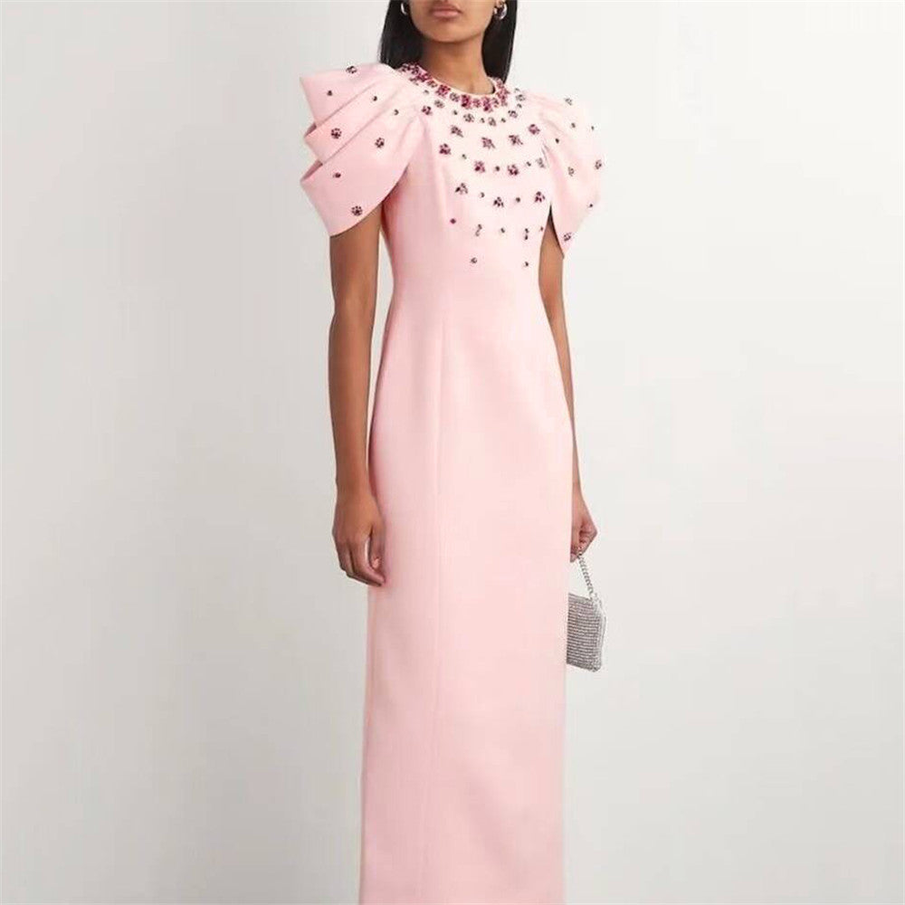 Women's Rhinstone Ruffle Sleeve Bodycon Knitted Long Dress