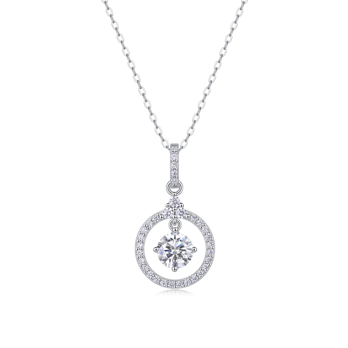 Sterling Silver Moissanite Geometric Pendant Necklace