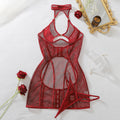 Sheer Fishnet Halter-Neck Body-Sculpting Sexy Cut-Out Bodysuit