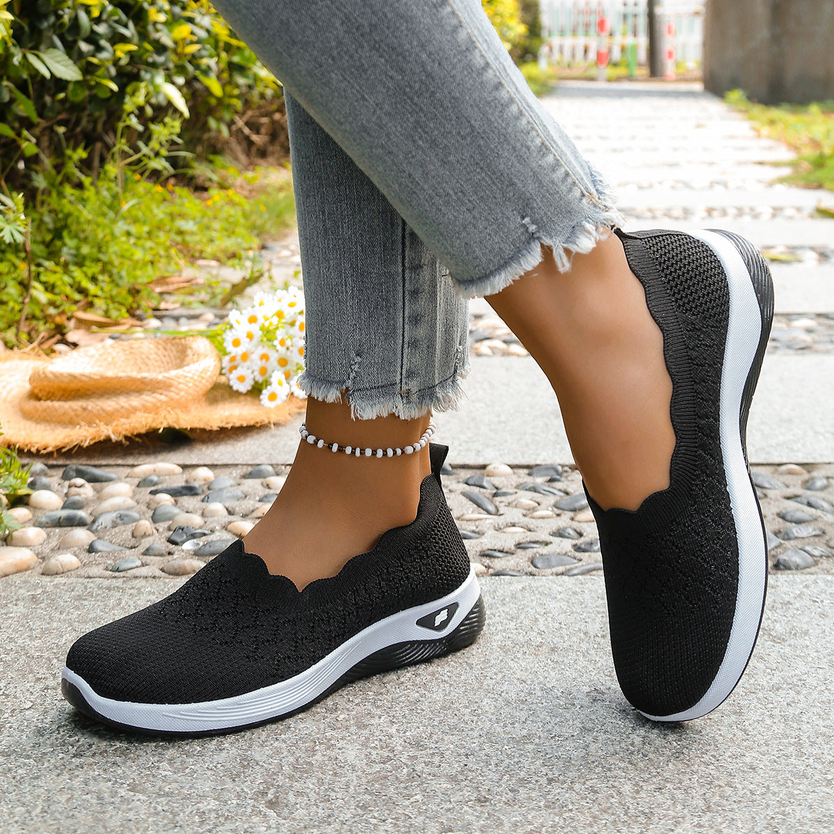 Middle-aged and elderly walking shoes, easy-to-wear casual shoes with one-step lacing