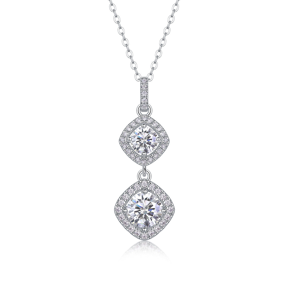 Sterling Silver Moissanite Geometric Pendant Necklace