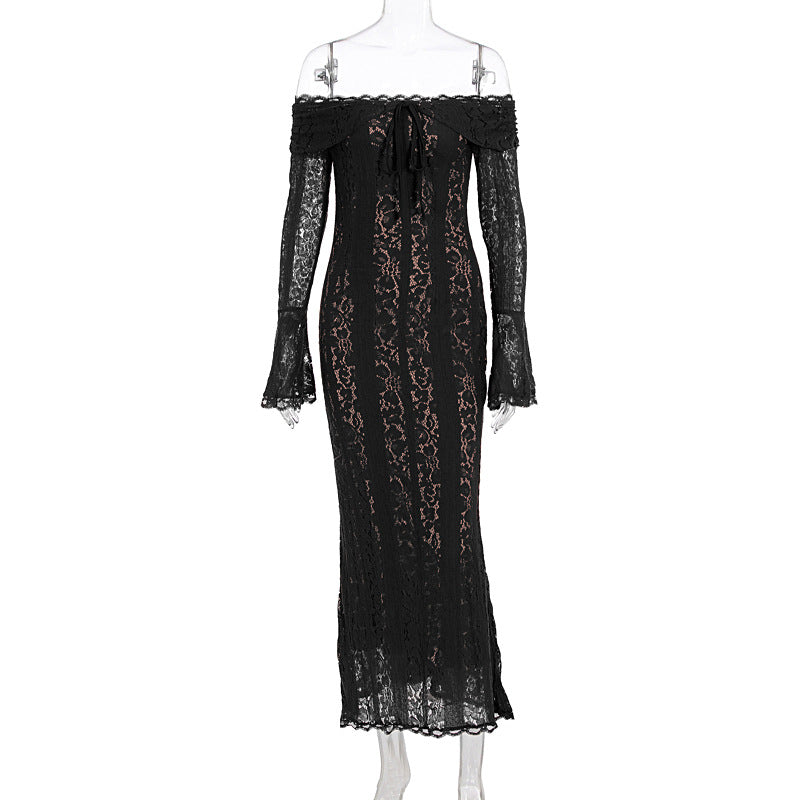 One-shoulder plunging long dress