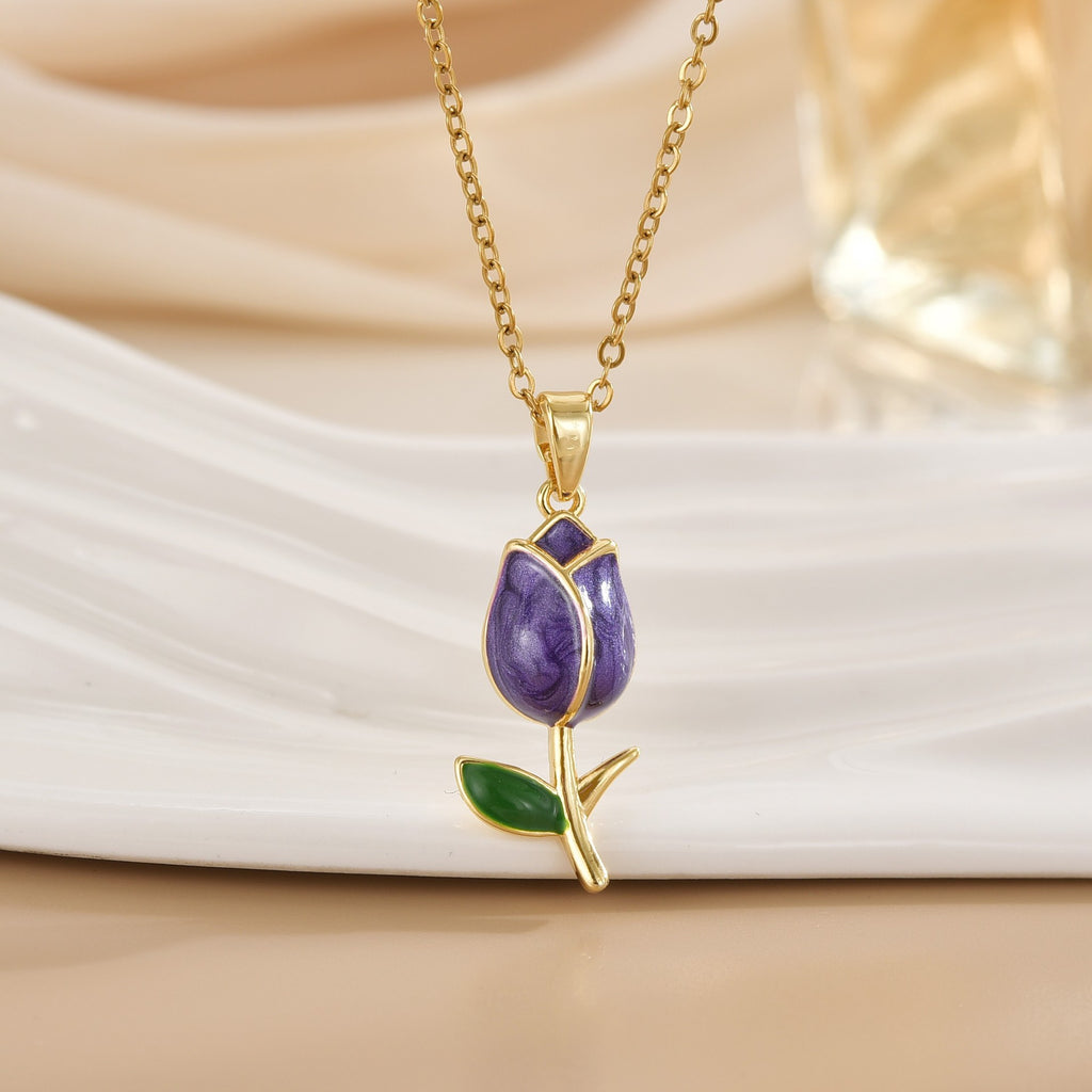 Tulip Flower Design Titanium Steel Necklace