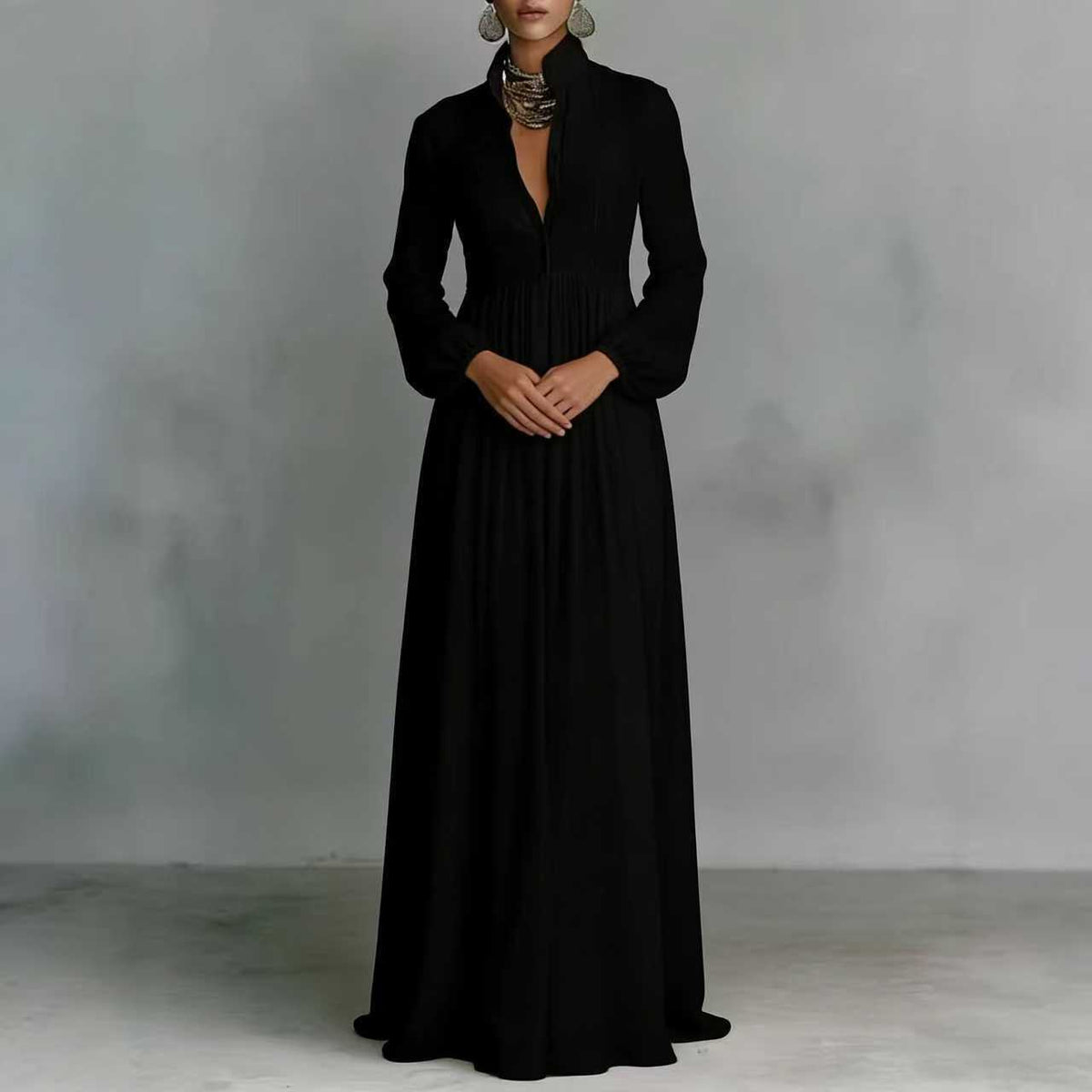 Elegant Slim Fit Pleated Long Sleeve Dress