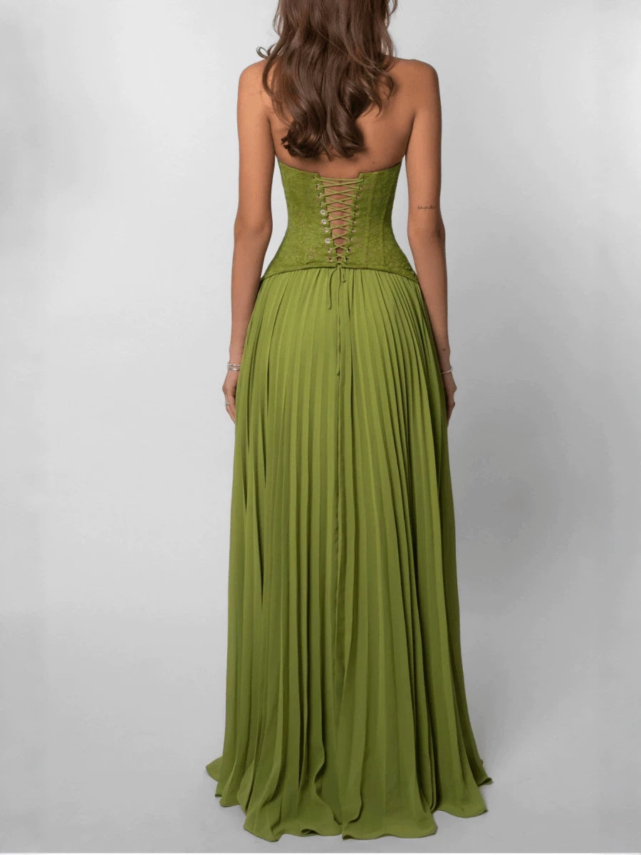 Women's Sleeveless Backless Halterneck Pleated Long Dress